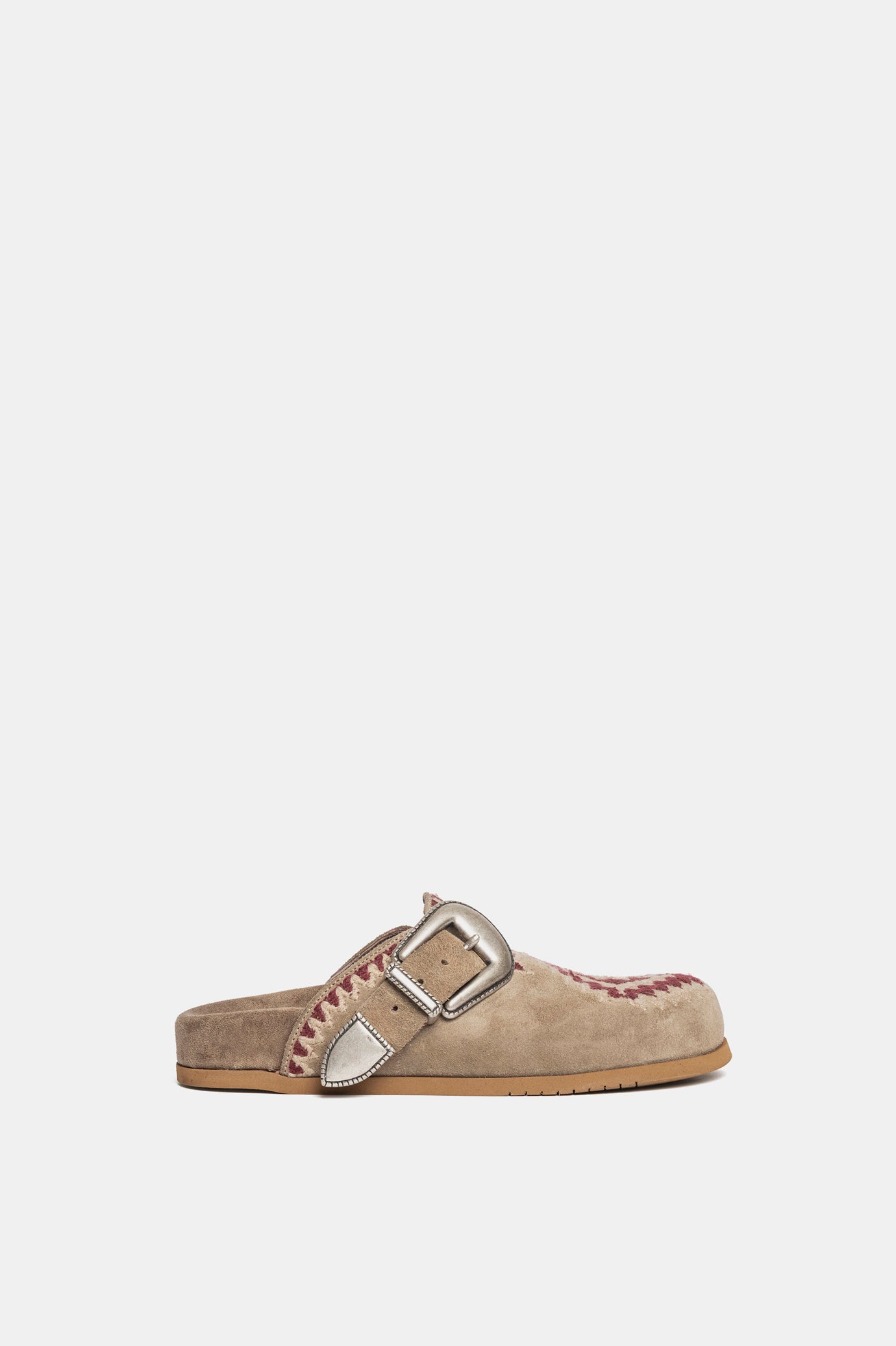 Sabot en daim gris tourterelle avec broderie FUS10