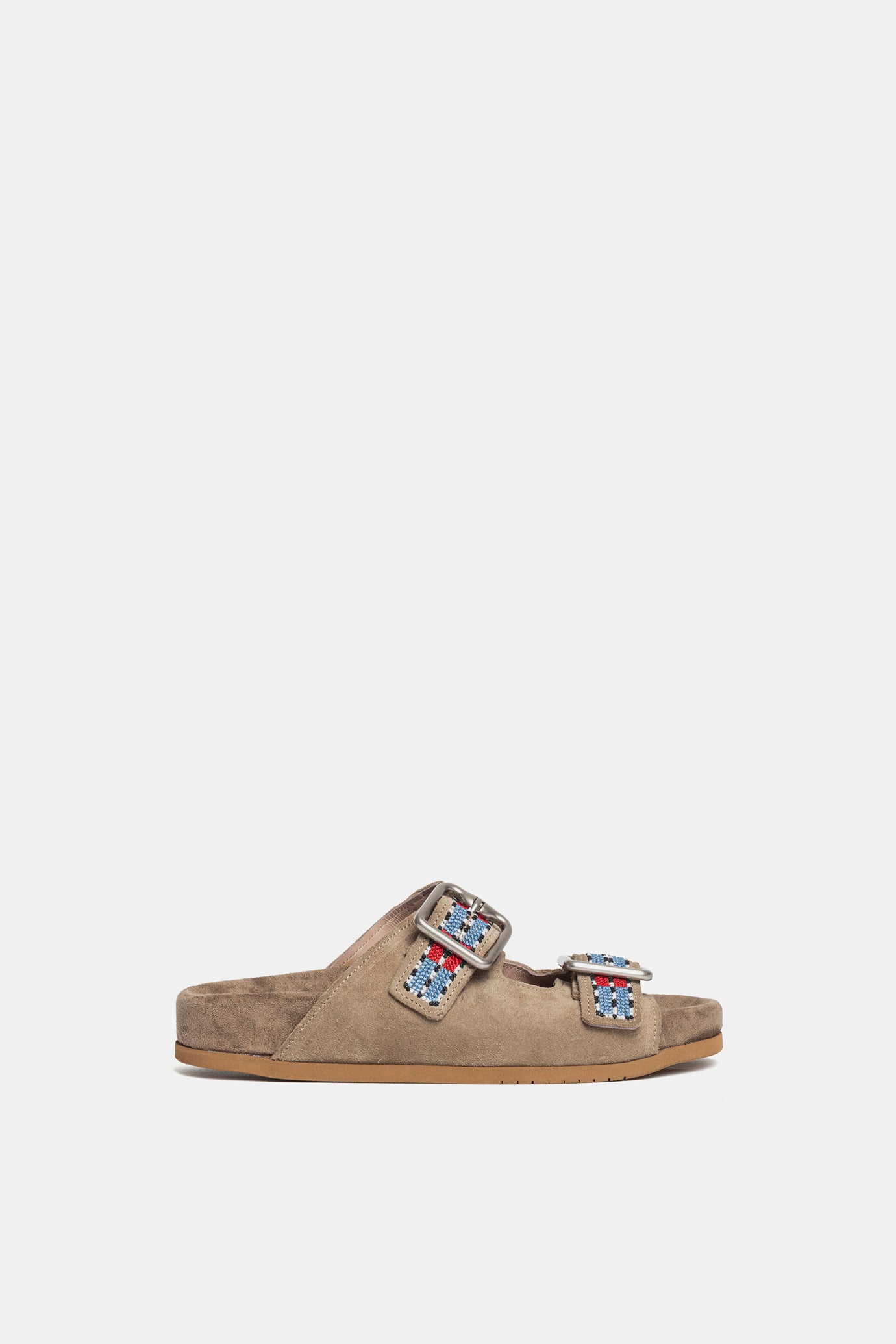 Dove grey suede sandal with FUS3 embroidery