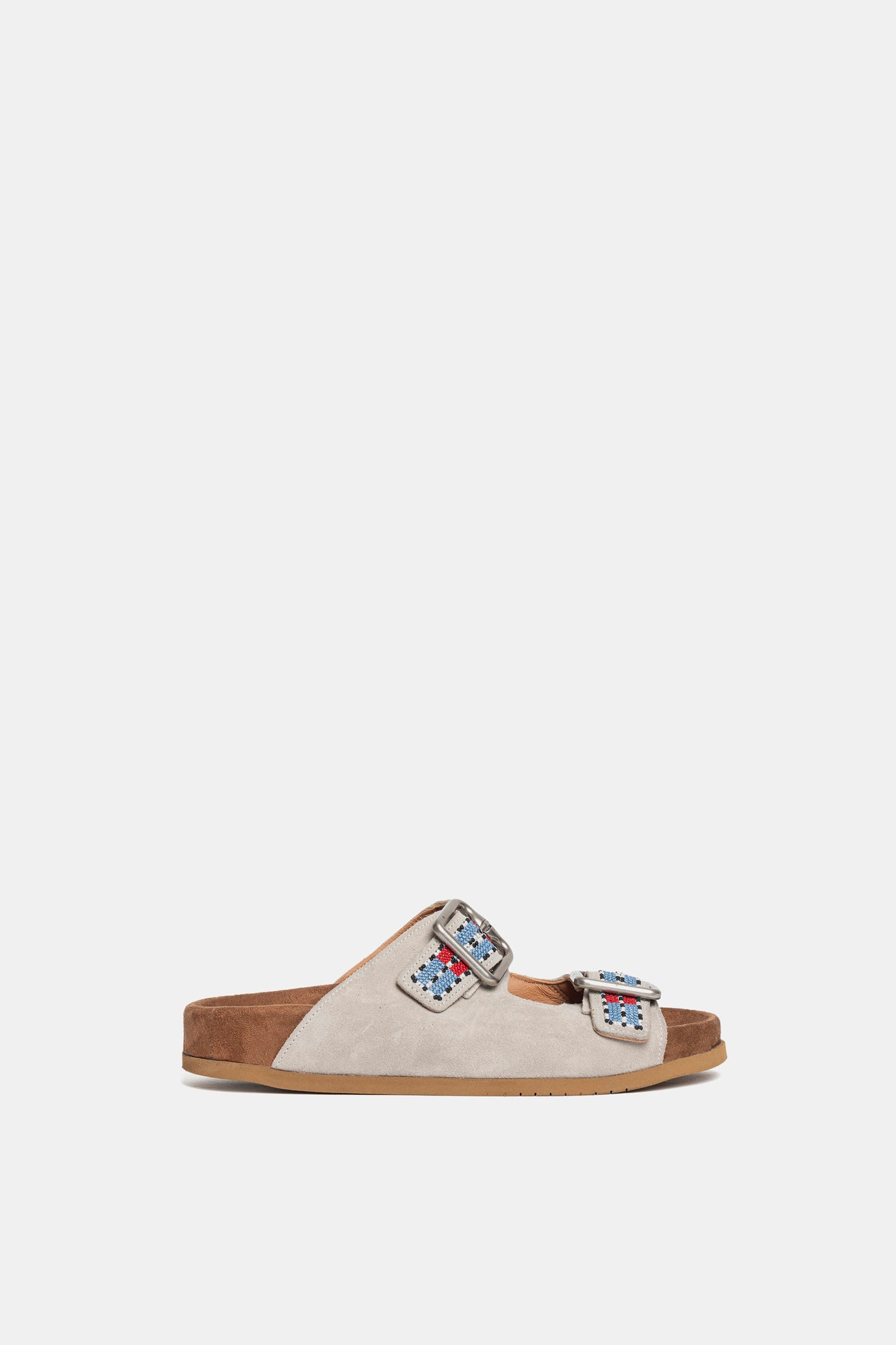Off-white suede sandal with FUS3 embroidery