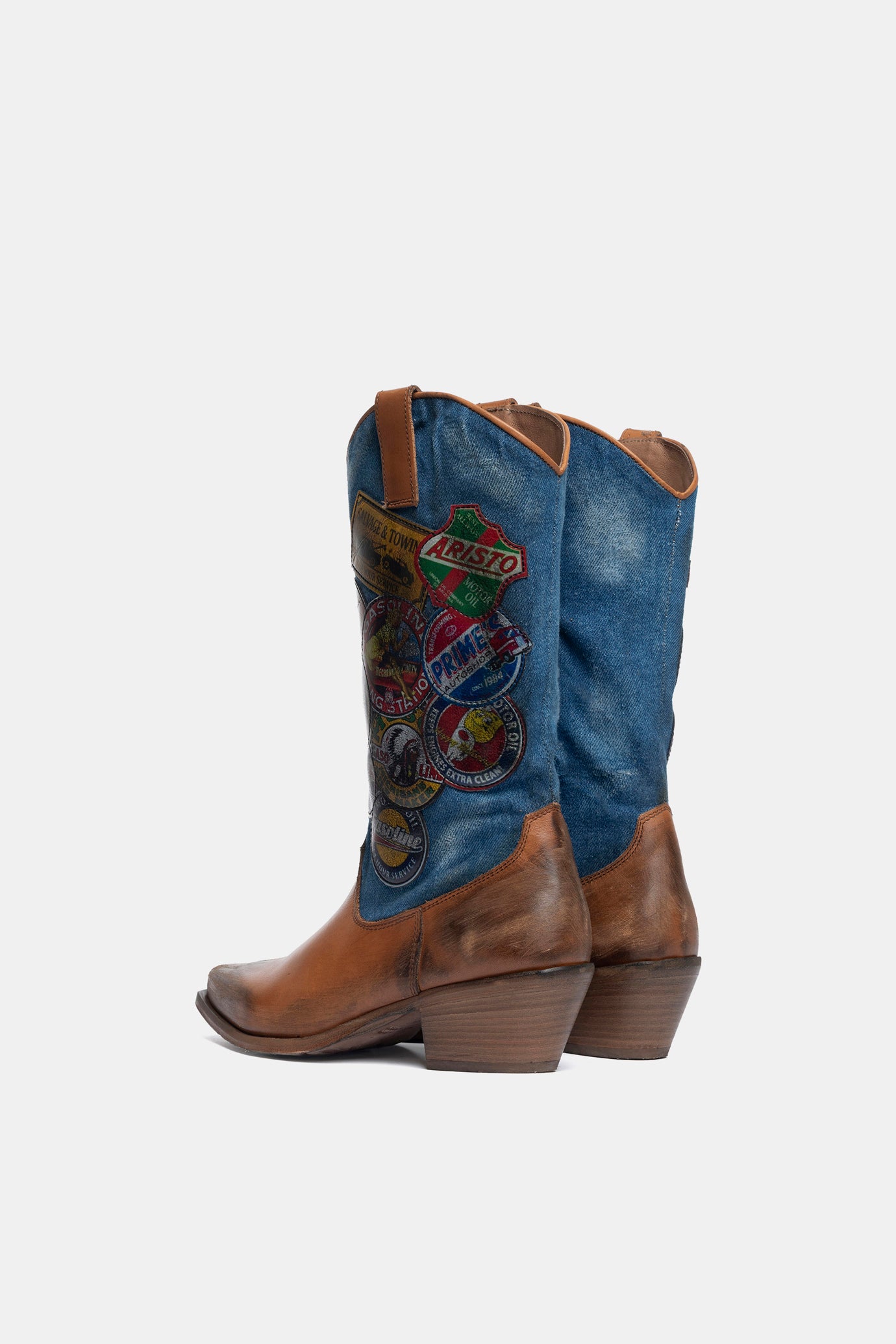 Stivali texani in vacchetta vintage e jeans DX2570