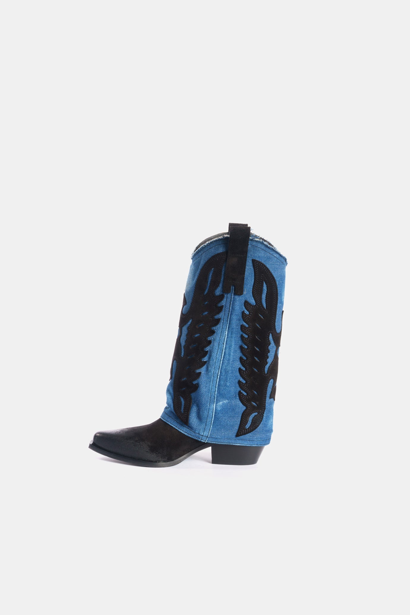 Bottes texanes en daim noir et jean vintage DX679