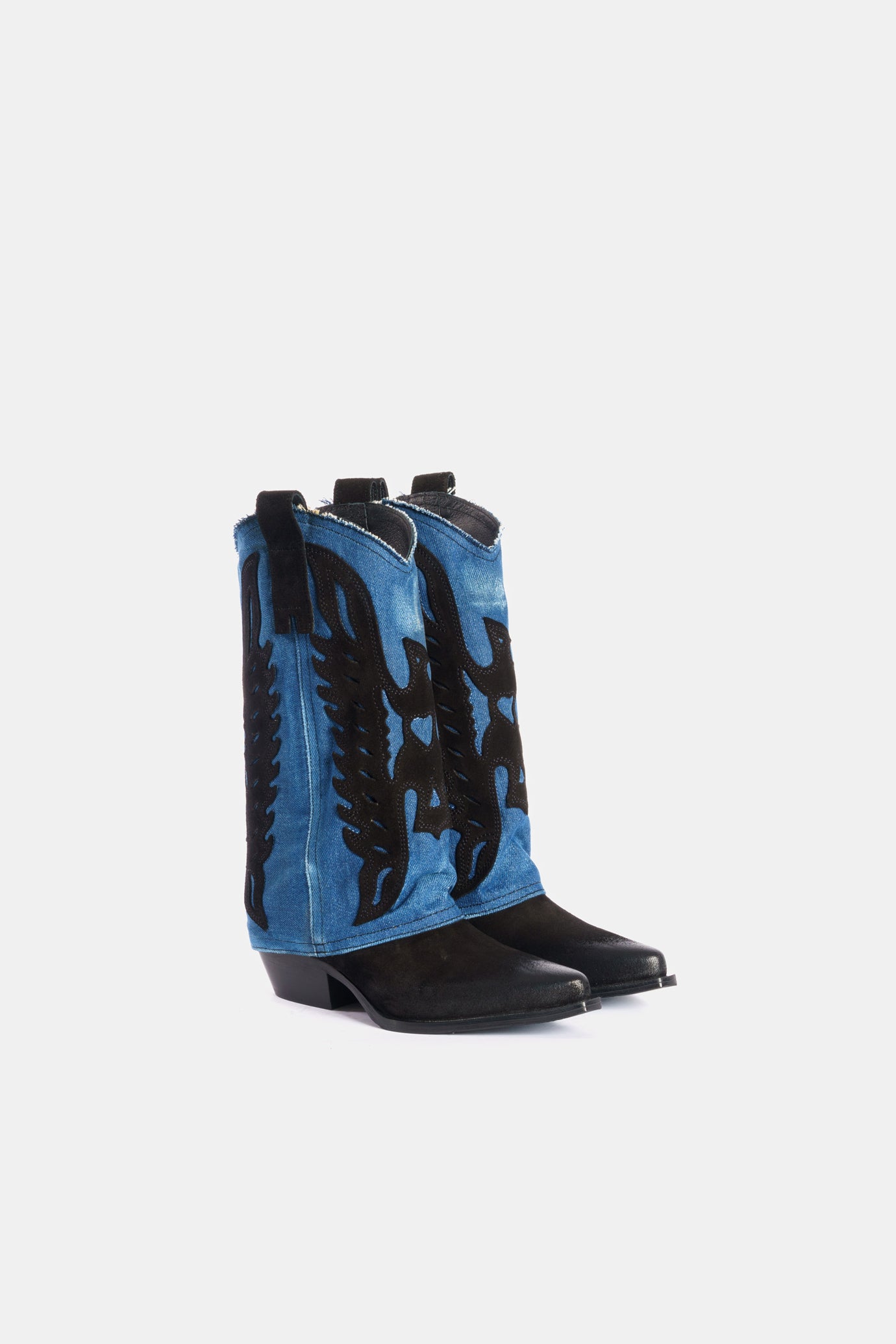 Bottes texanes en daim noir et jean vintage DX679