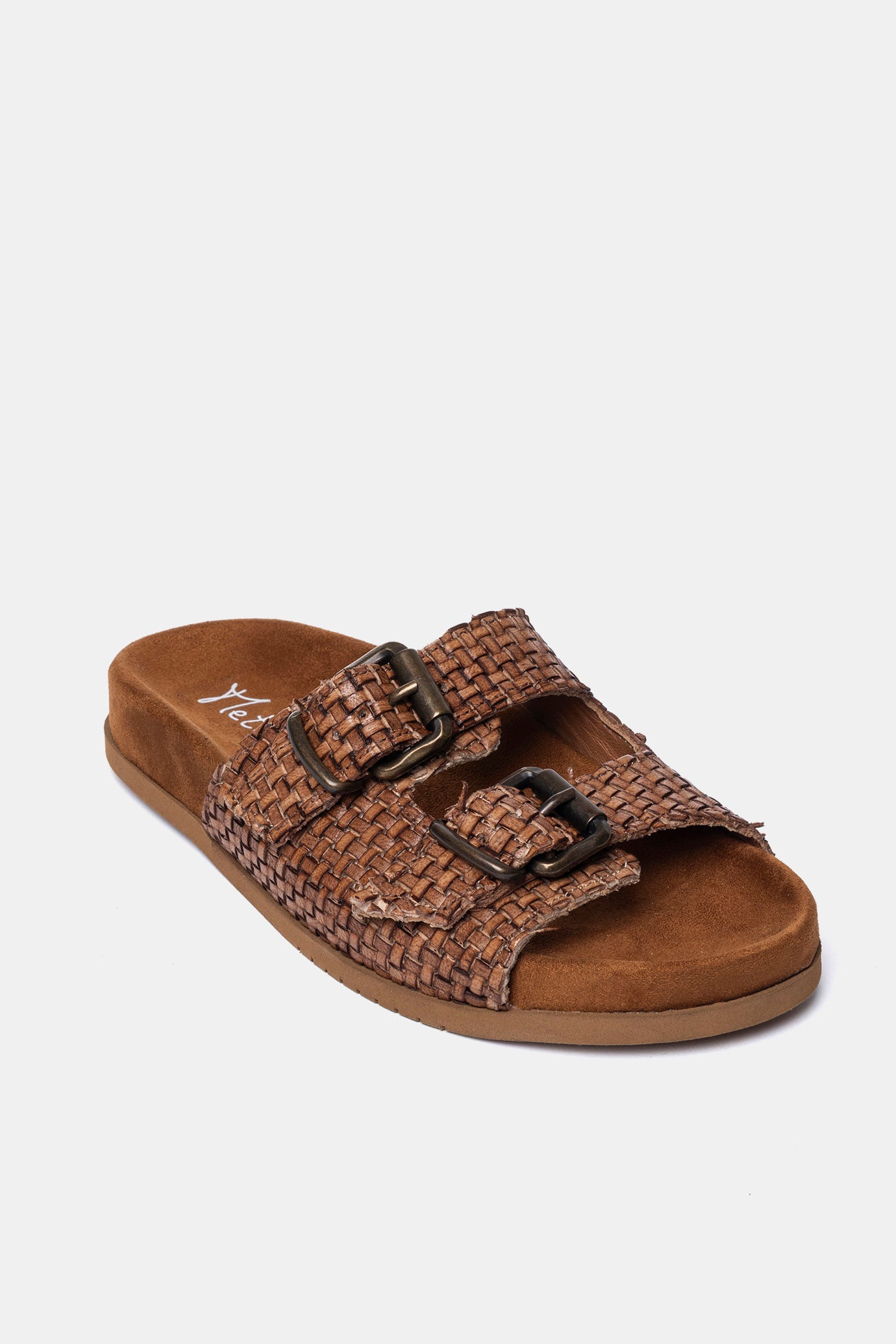Dove grey suede sandal with FUS3 embroidery