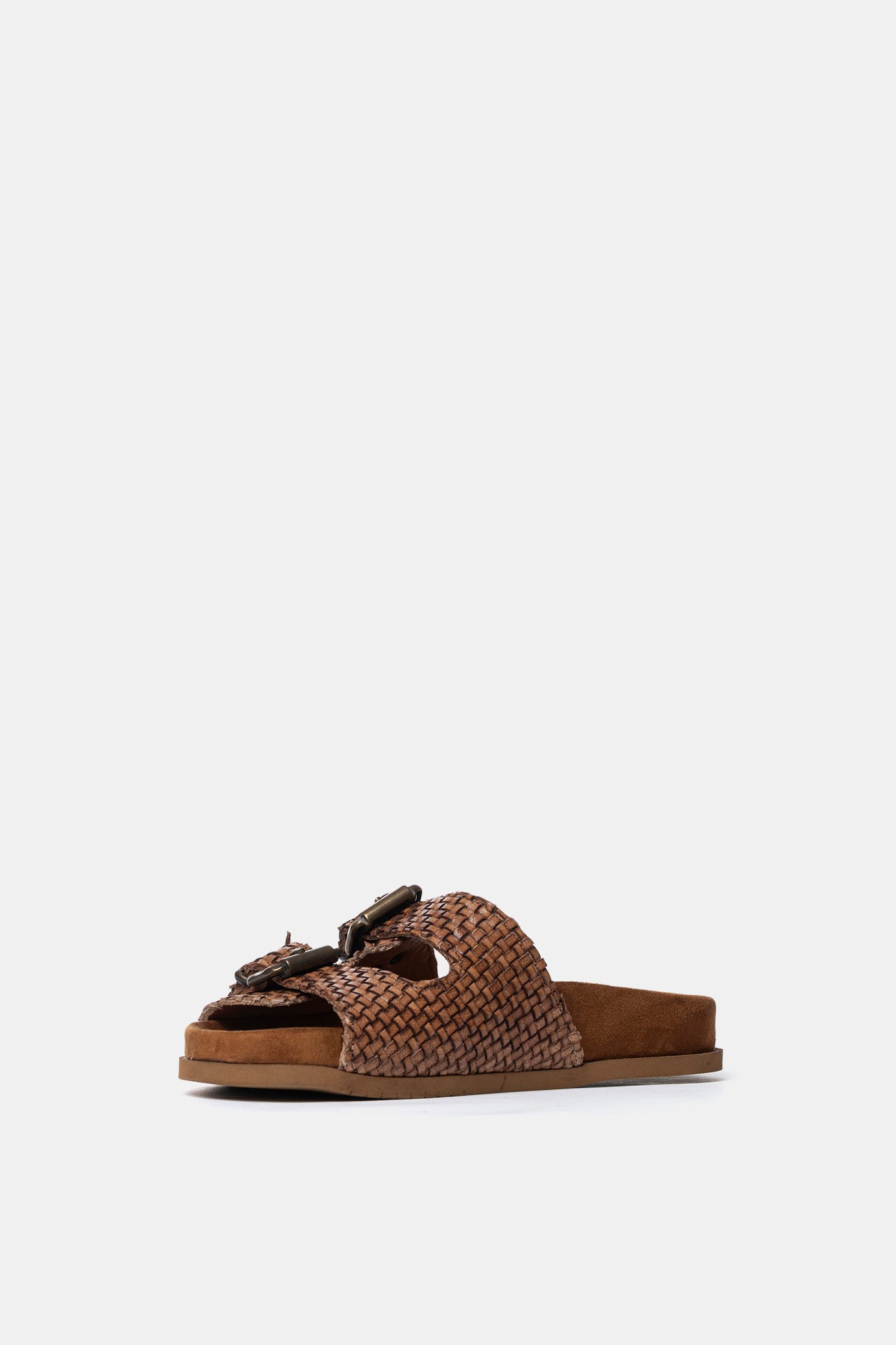 Dove grey suede sandal with FUS3 embroidery