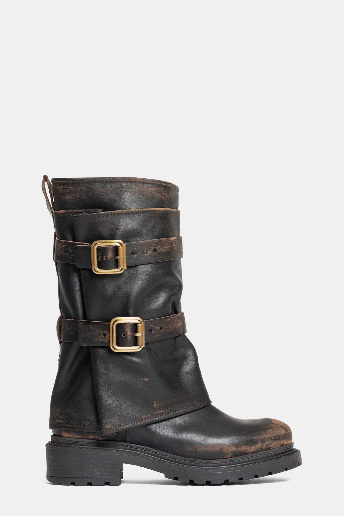 Stivali biker in vitello vintage MA2513 - testa di moro