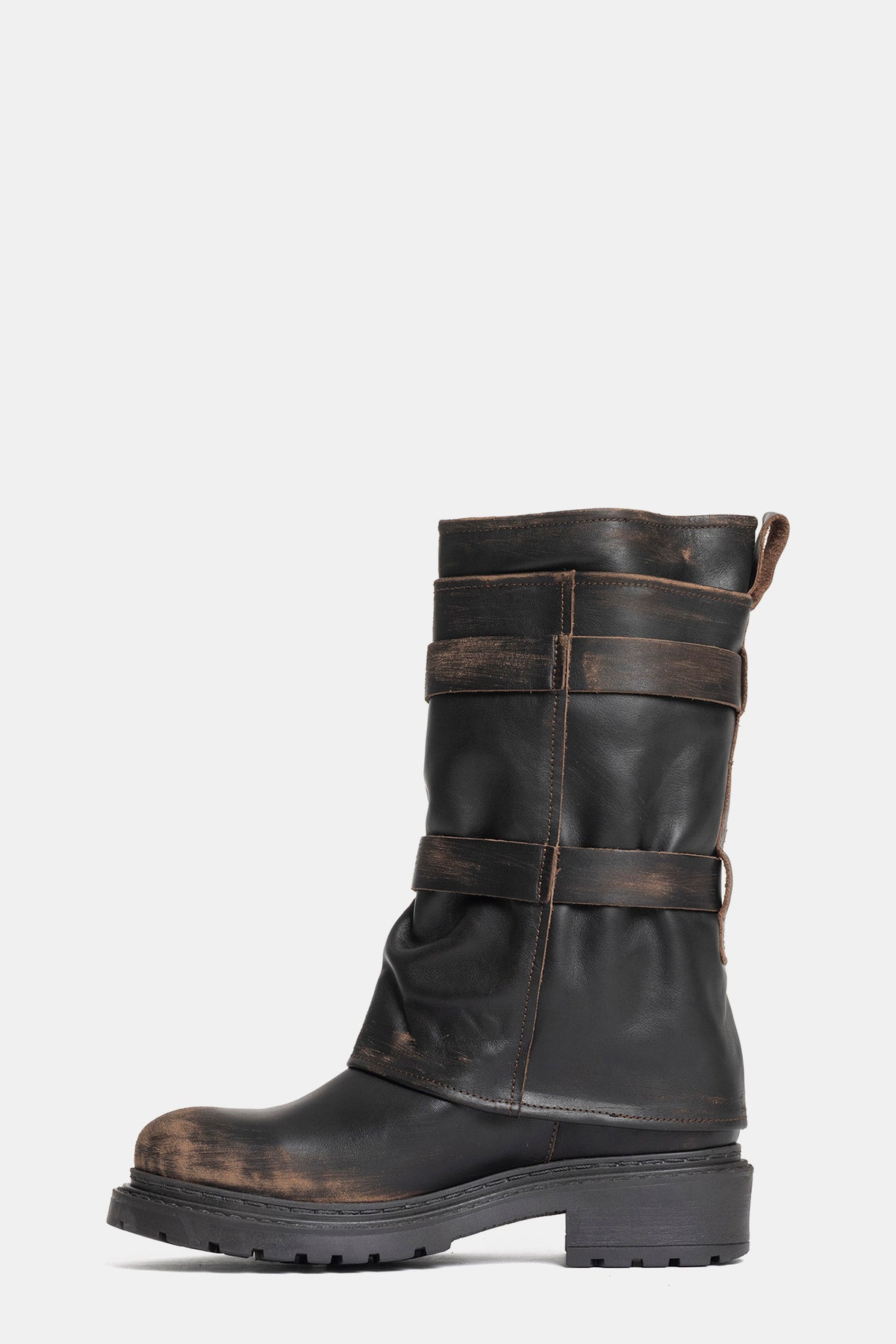 Stivali biker in vitello vintage MA2513 - testa di moro