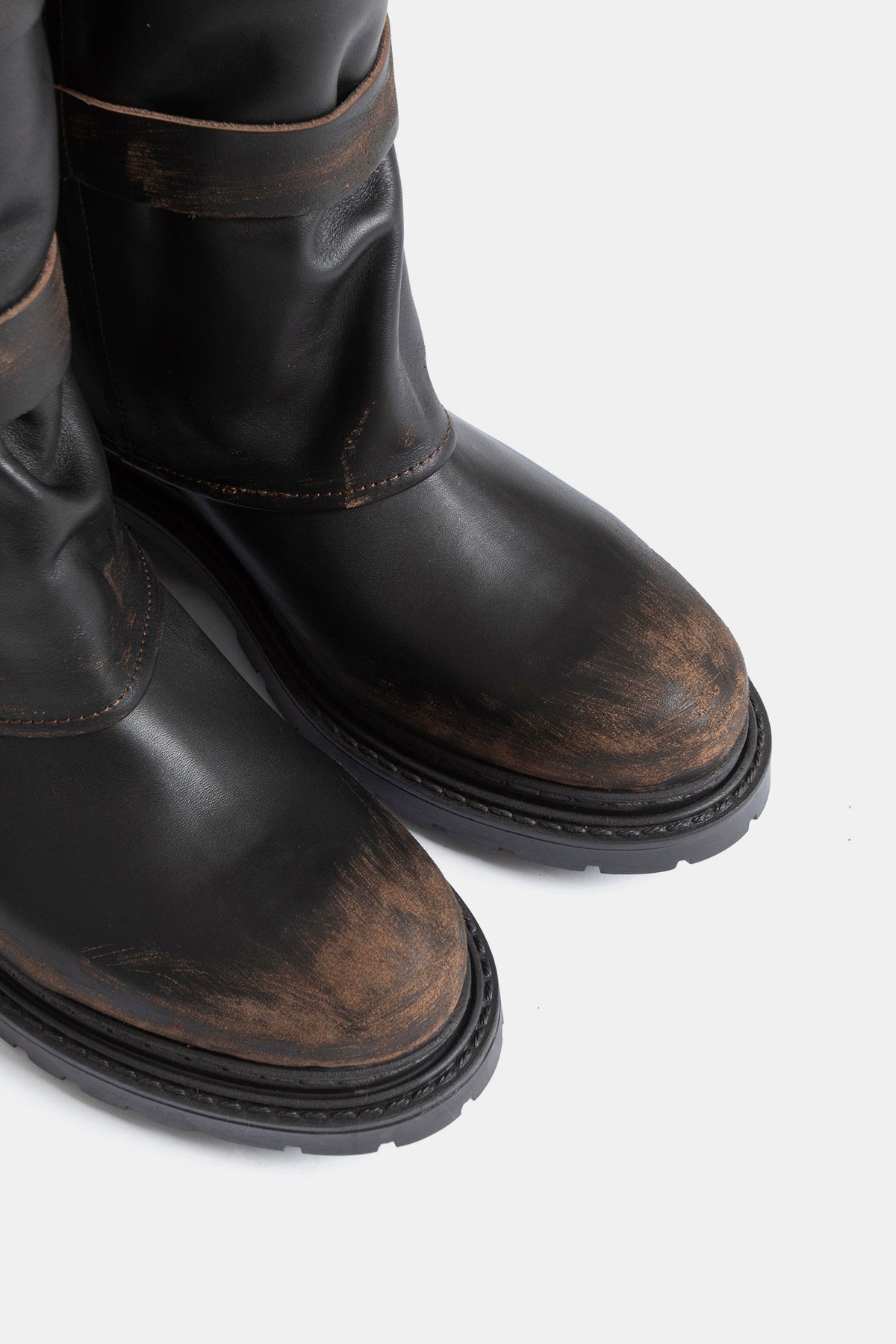 Stivali biker in vitello vintage MA2513 - testa di moro