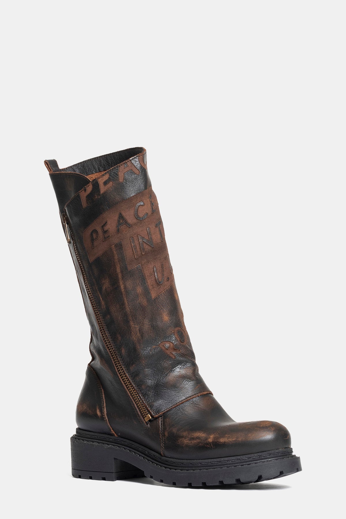 Stivali biker in vitello vintage MA2588 - testa di moro