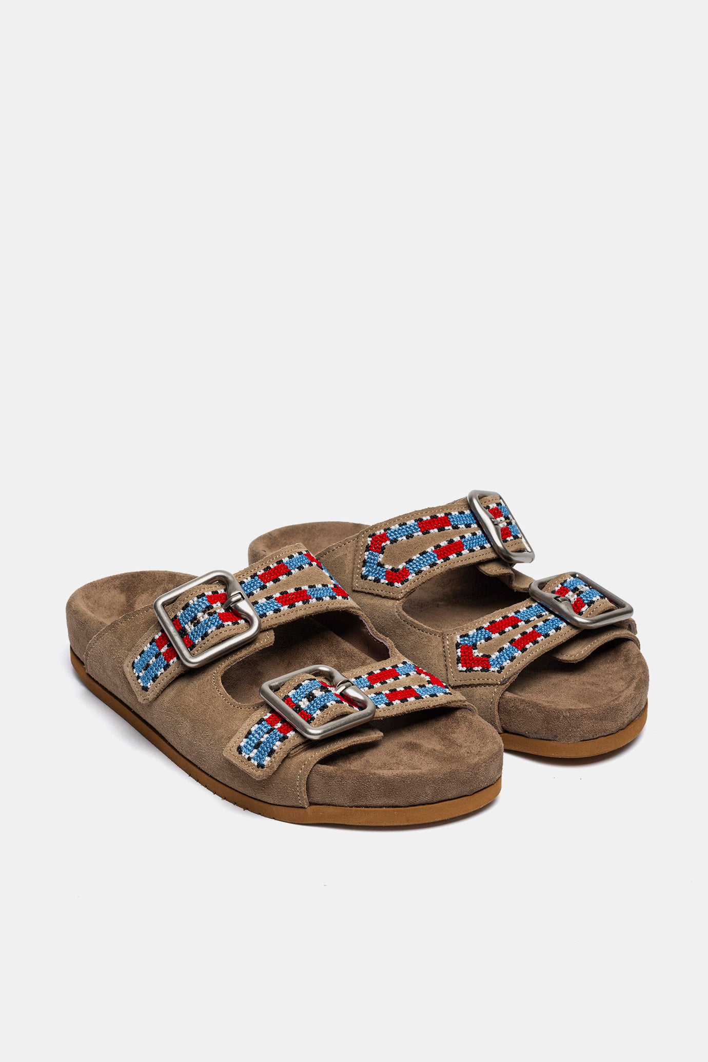 Dove grey suede sandal with FUS3 embroidery