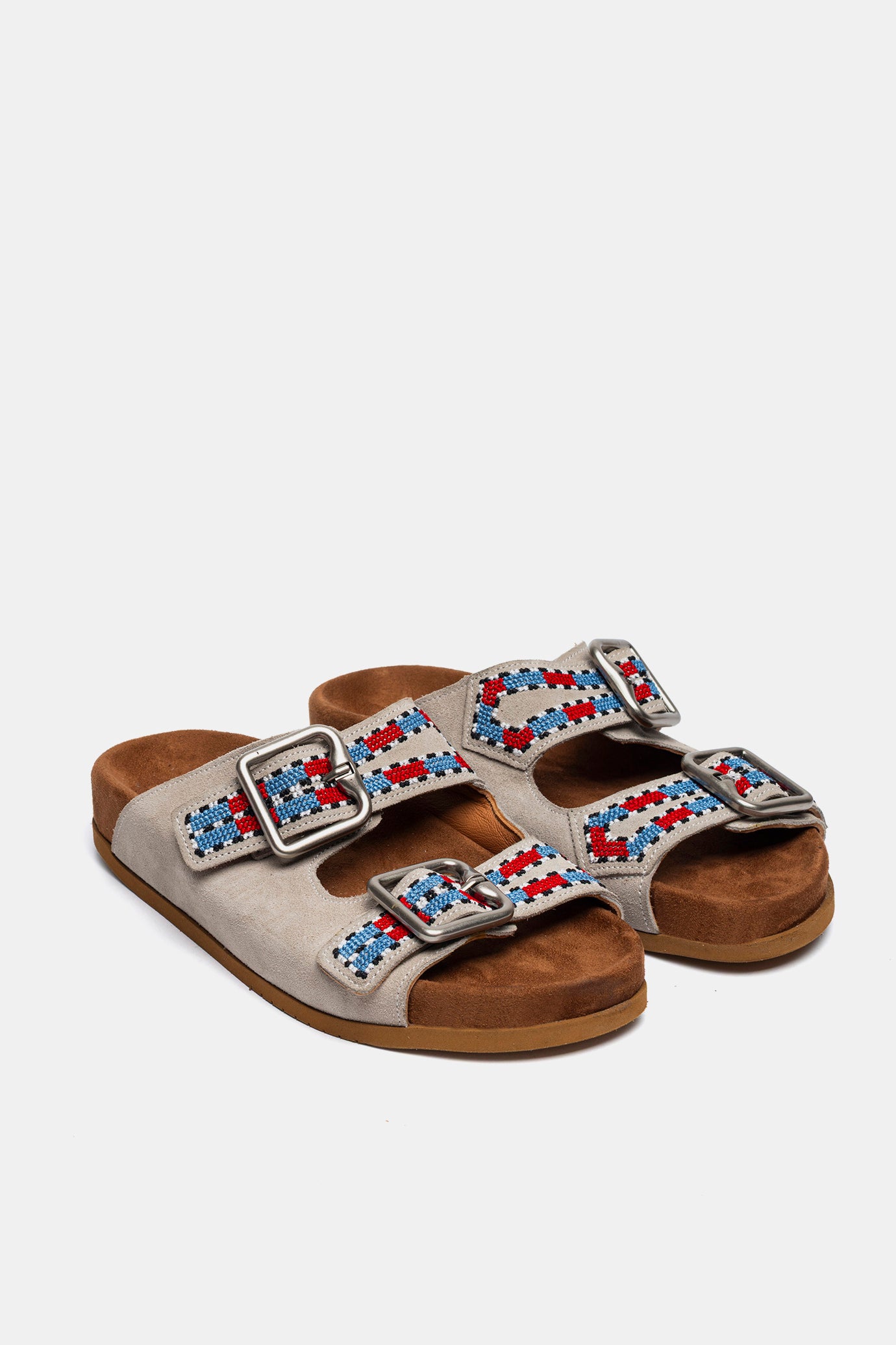 Off-white suede sandal with FUS3 embroidery