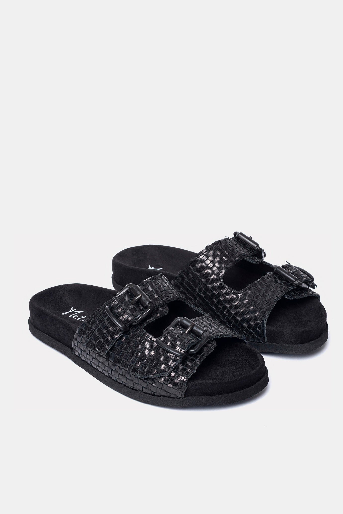 Dove grey suede sandal with FUS3 embroidery