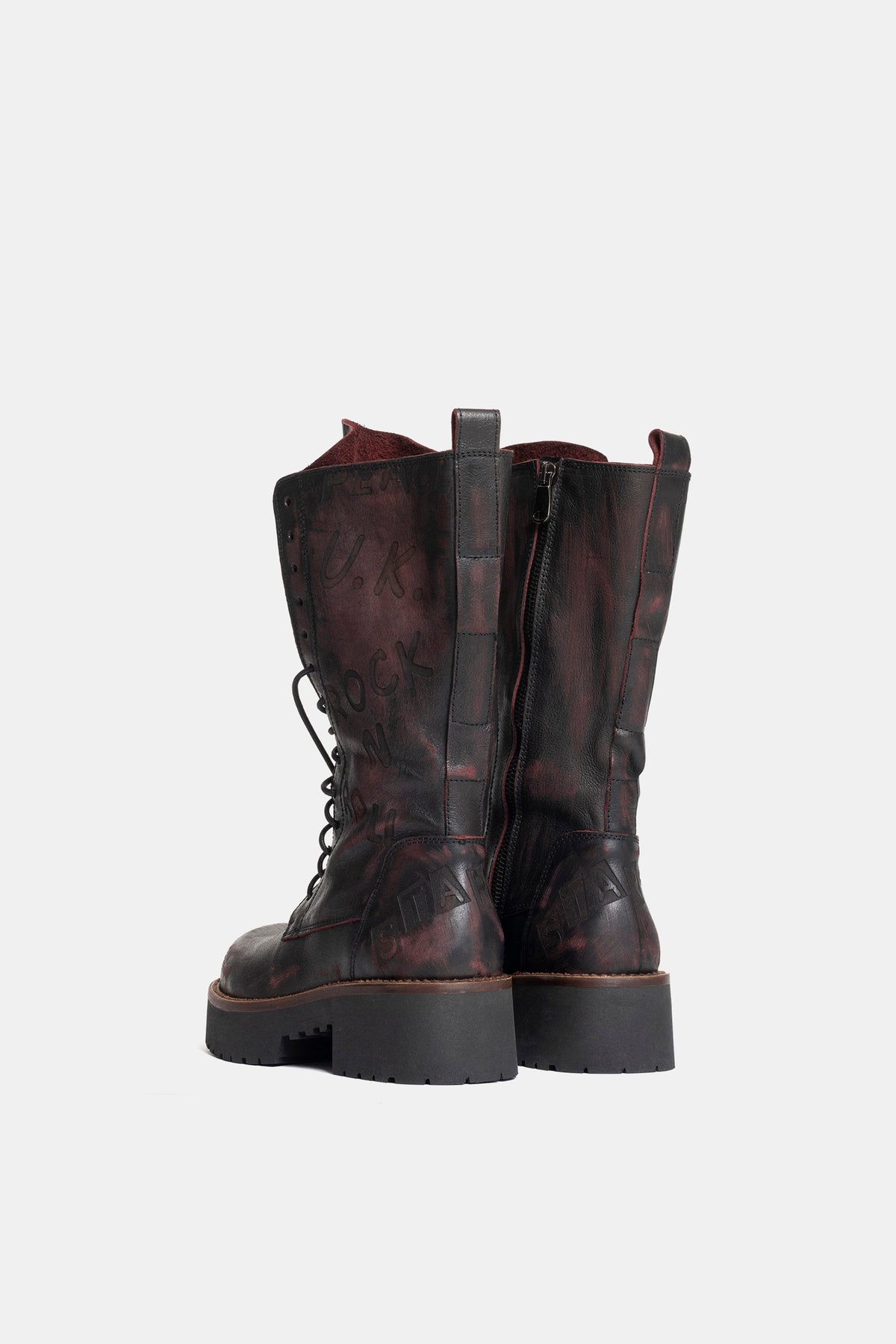 Stivali biker in vitello asport vintage TAM16 - bordeaux