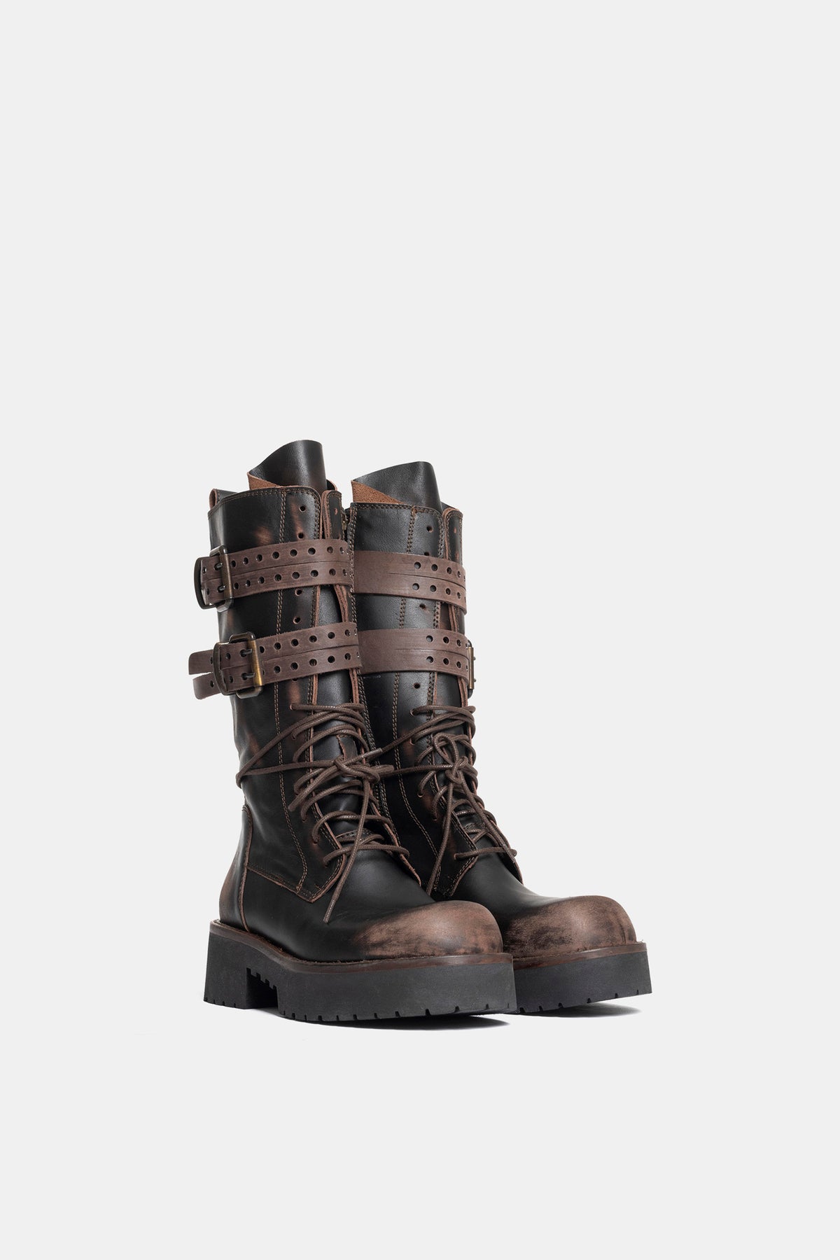 Stivali biker in vitello asport vintage TAM2521 - testa di moro