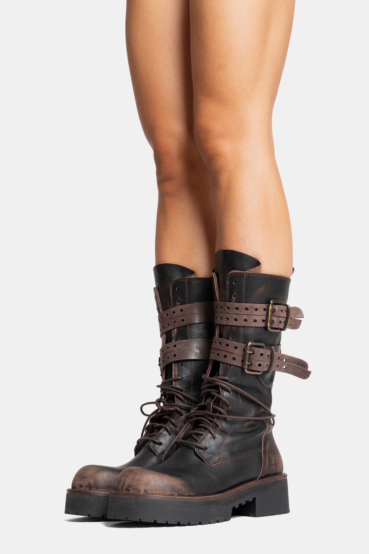 Stivali biker in vitello asport vintage TAM2521 - testa di moro