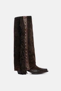Stivali texani in camoscio con frange DX2219 - testa di moro