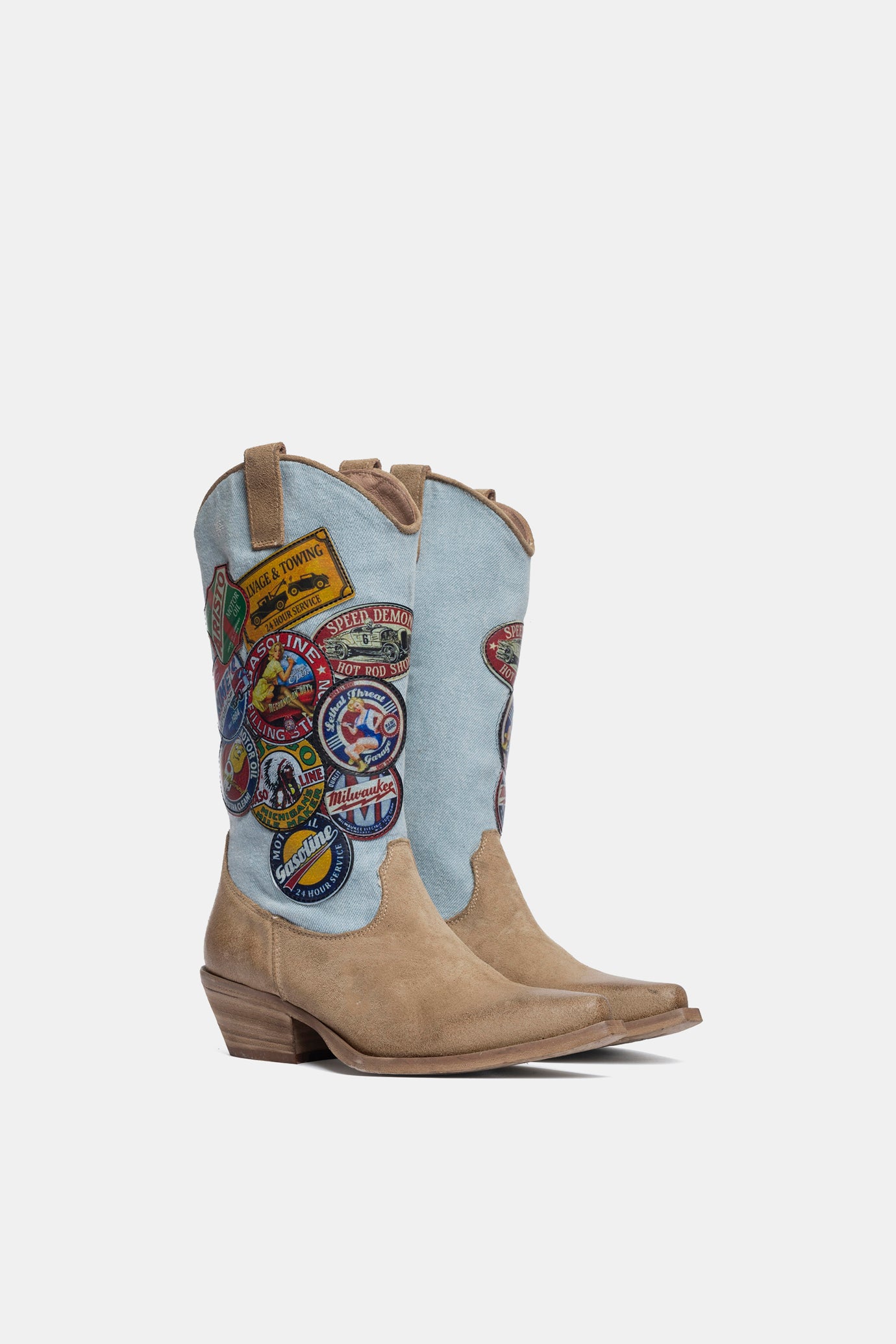Stivali texani in camoscio e jeans DX2570