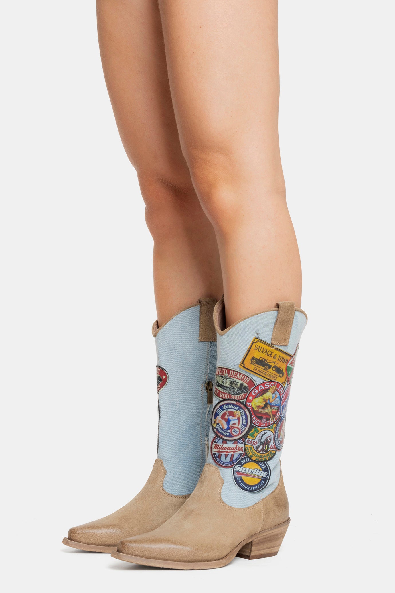 Stivali texani in camoscio e jeans DX2570