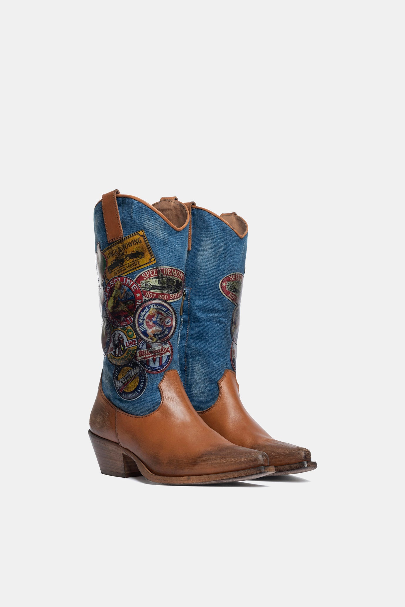 Stivali texani in vacchetta vintage e jeans DX2570