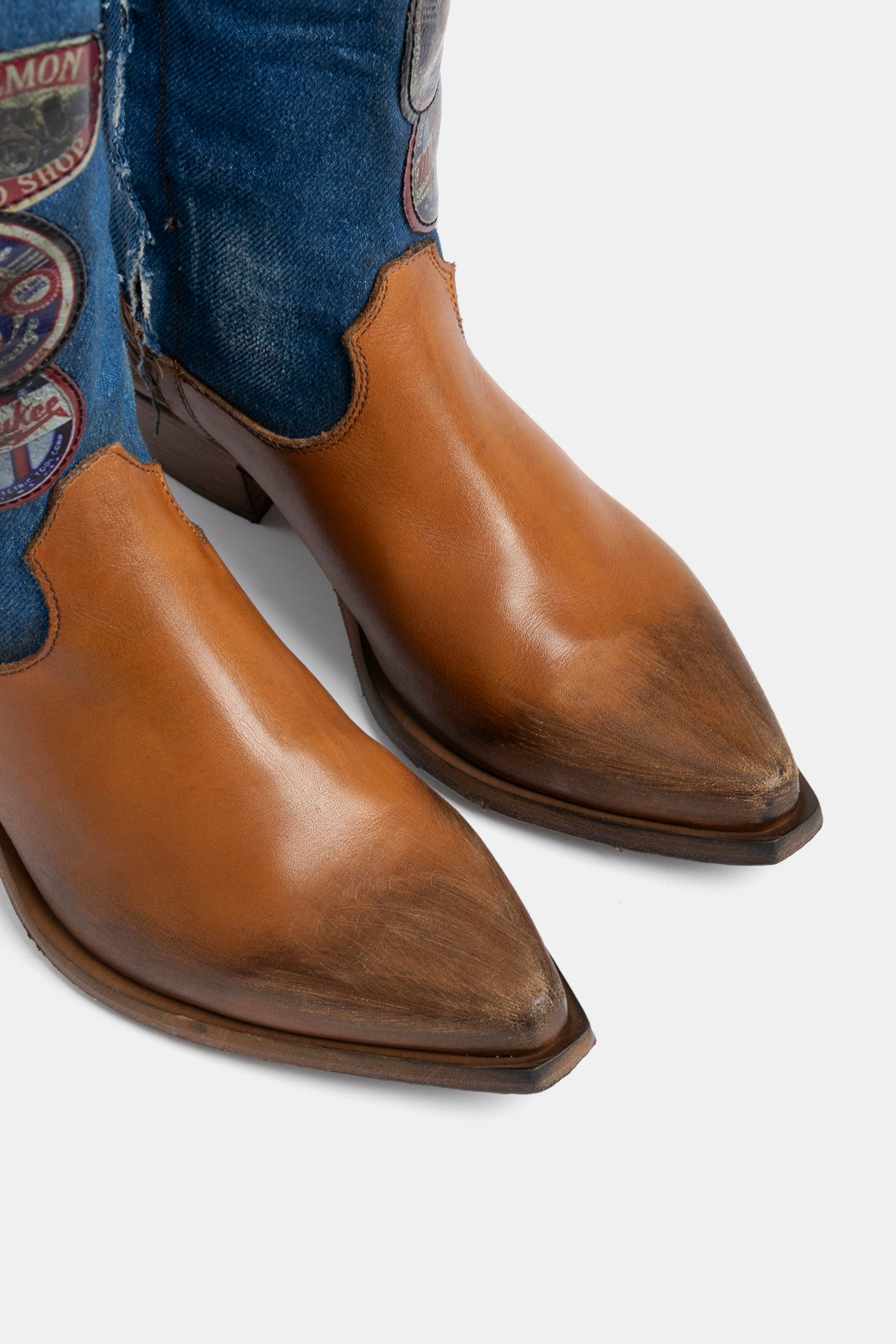 Stivali texani in vacchetta vintage e jeans DX2570