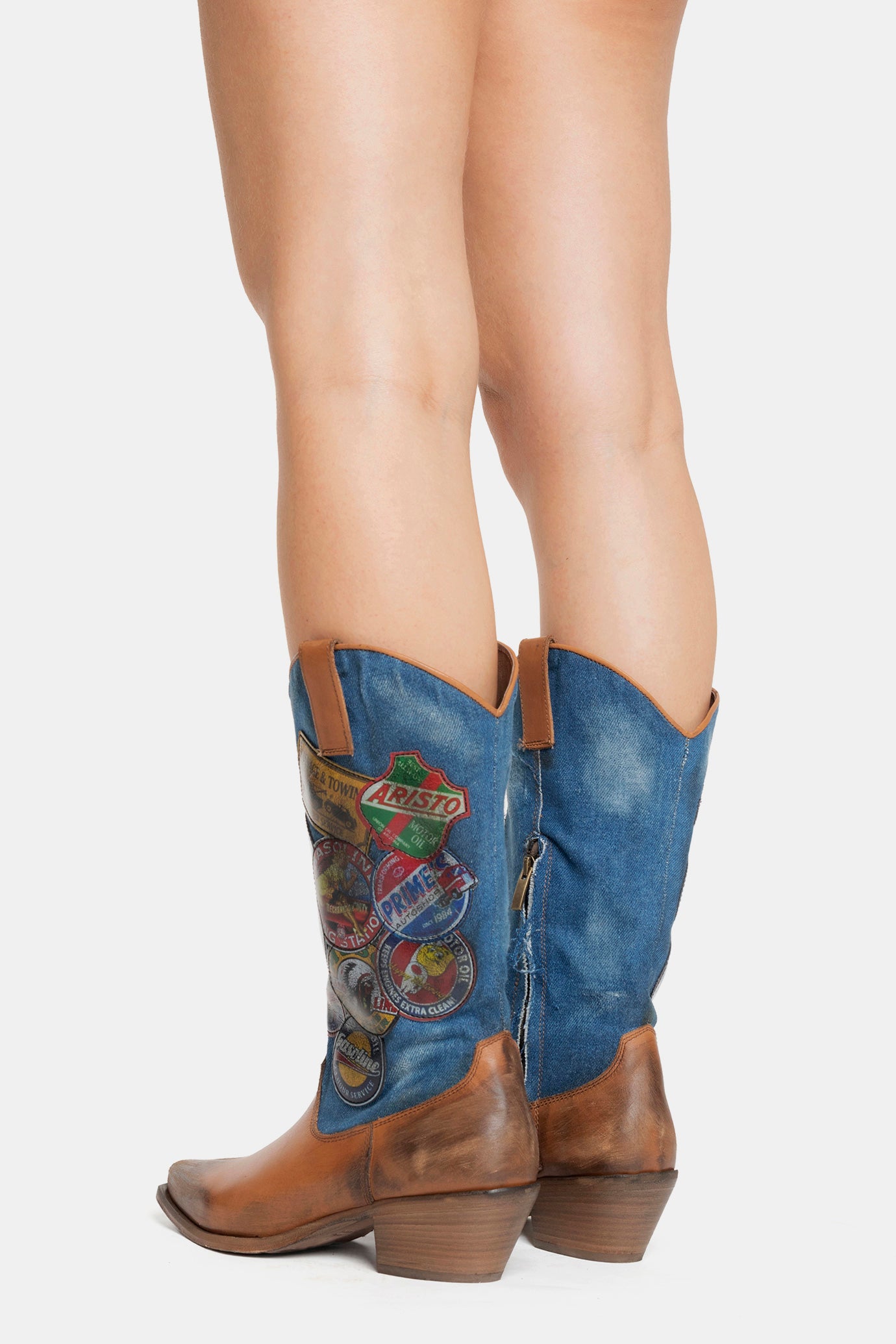 Stivali texani in vacchetta vintage e jeans DX2570