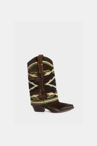 Dark brown suede cowboy boots with ethnic embroidery DX638