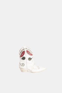 Bottines texanes en cuir de veau blanc avec applications multicolores DX738