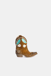 Bottines texanes en cuir suédé avec applications multicolores DX738