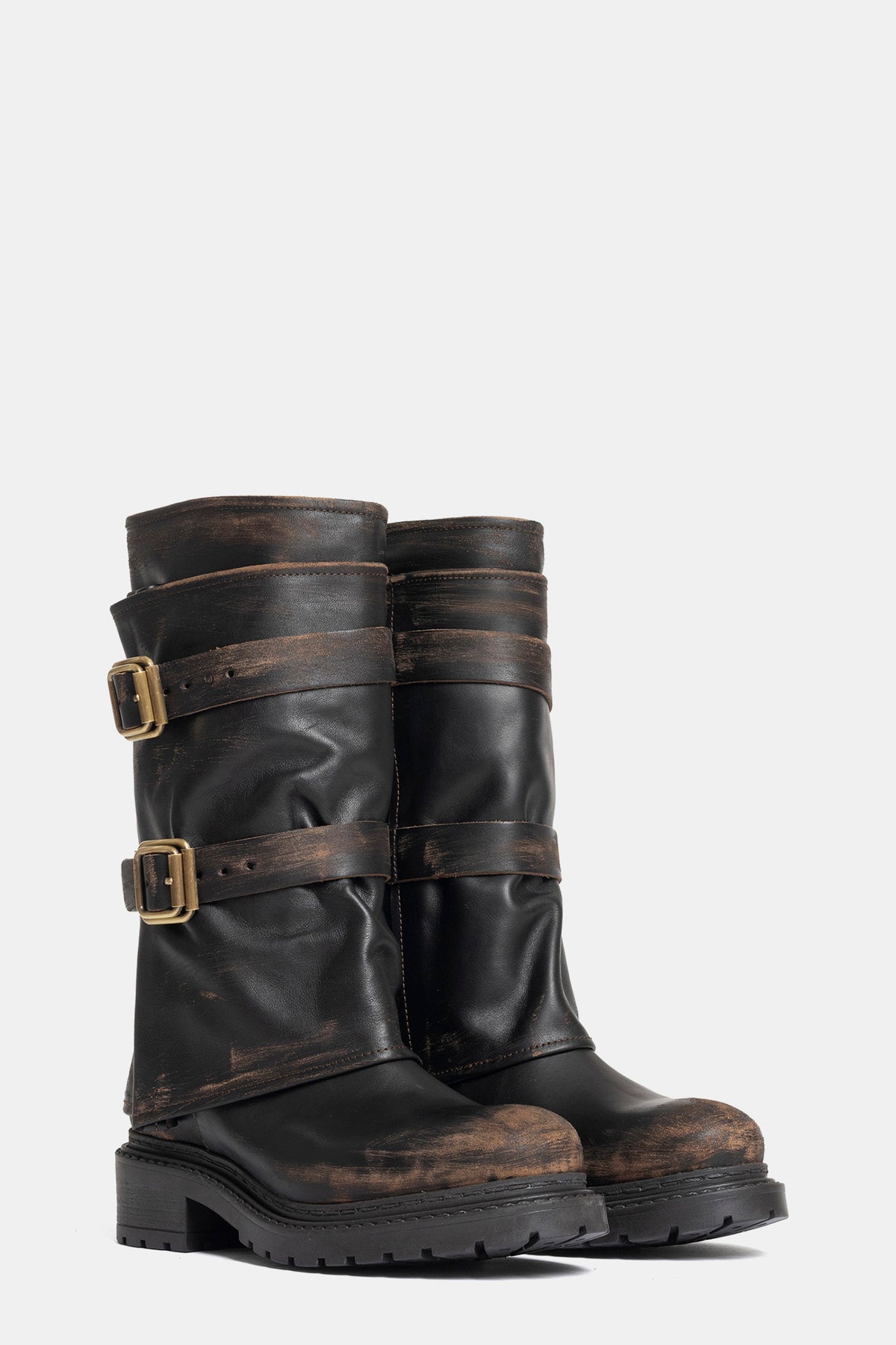 Stivali biker in vitello vintage MA2513 - testa di moro
