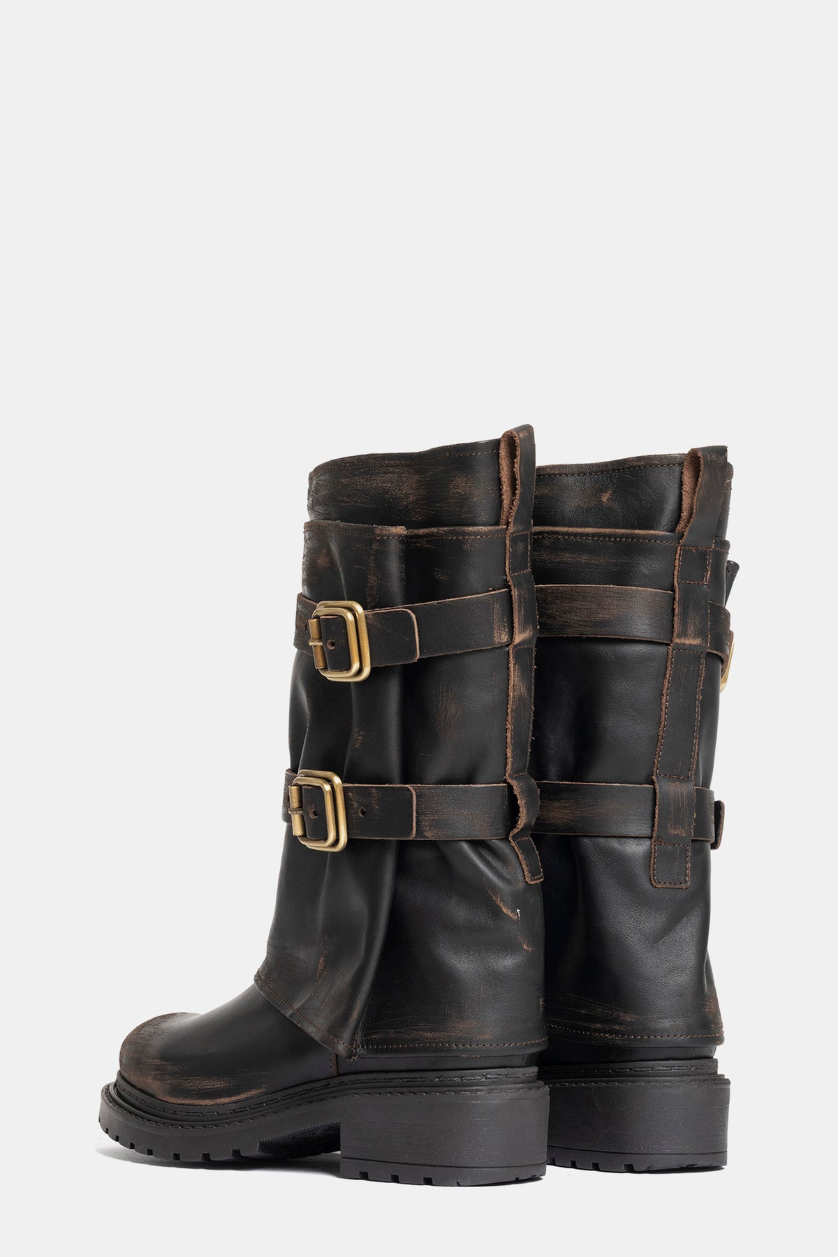 Stivali biker in vitello vintage MA2513 - testa di moro
