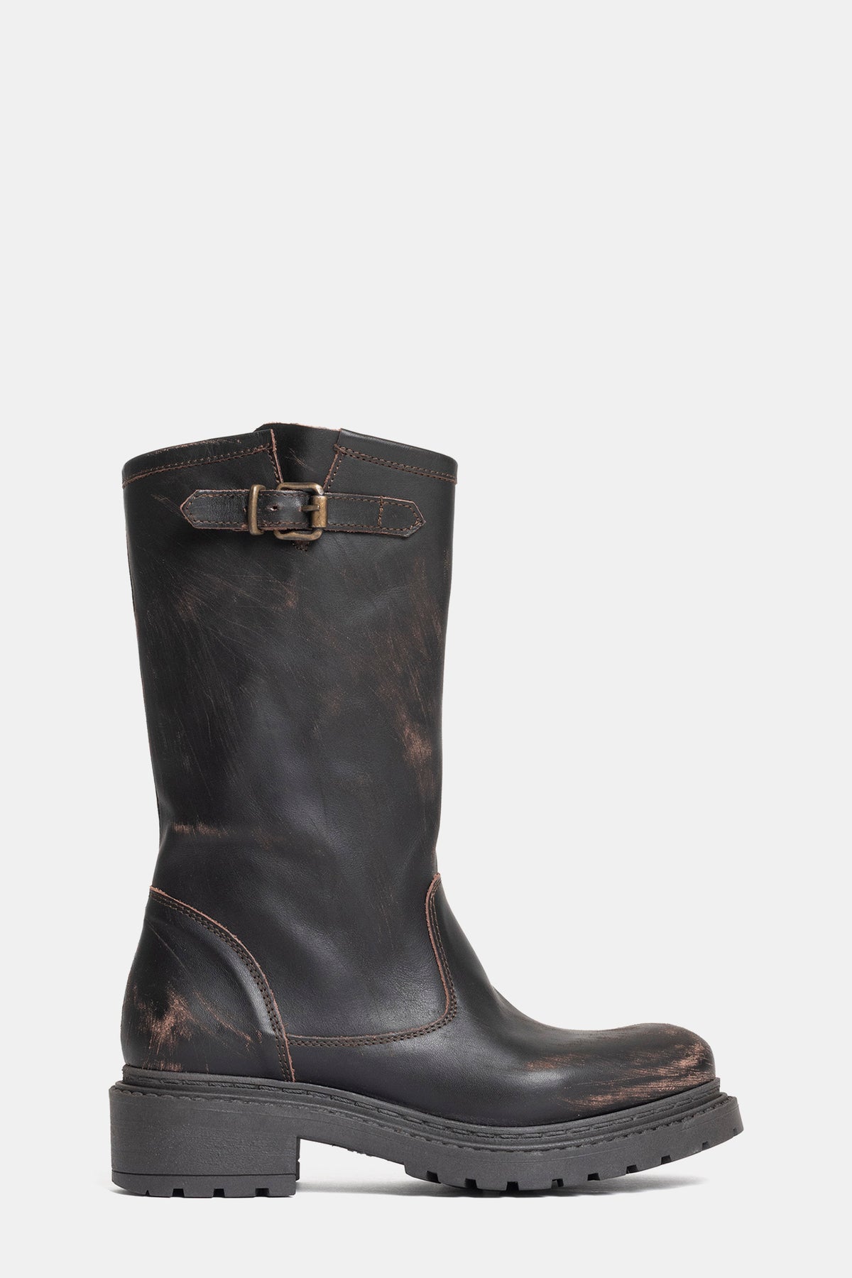 Stivali biker in vitello vintage MA2560 - testa di moro