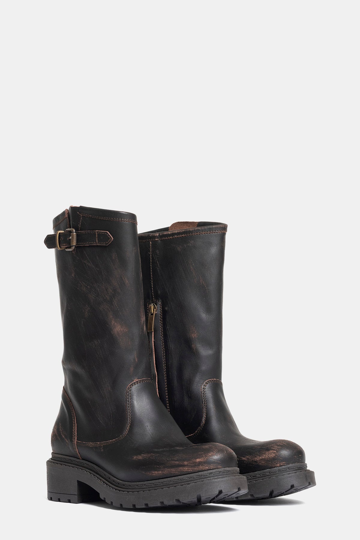 Stivali biker in vitello vintage MA2560 - testa di moro