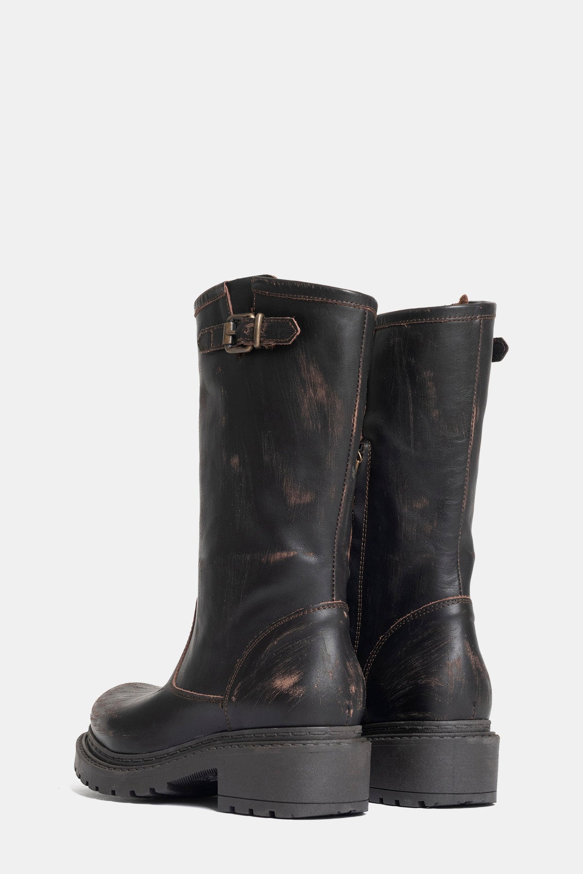 Stivali biker in vitello vintage MA2560 - testa di moro