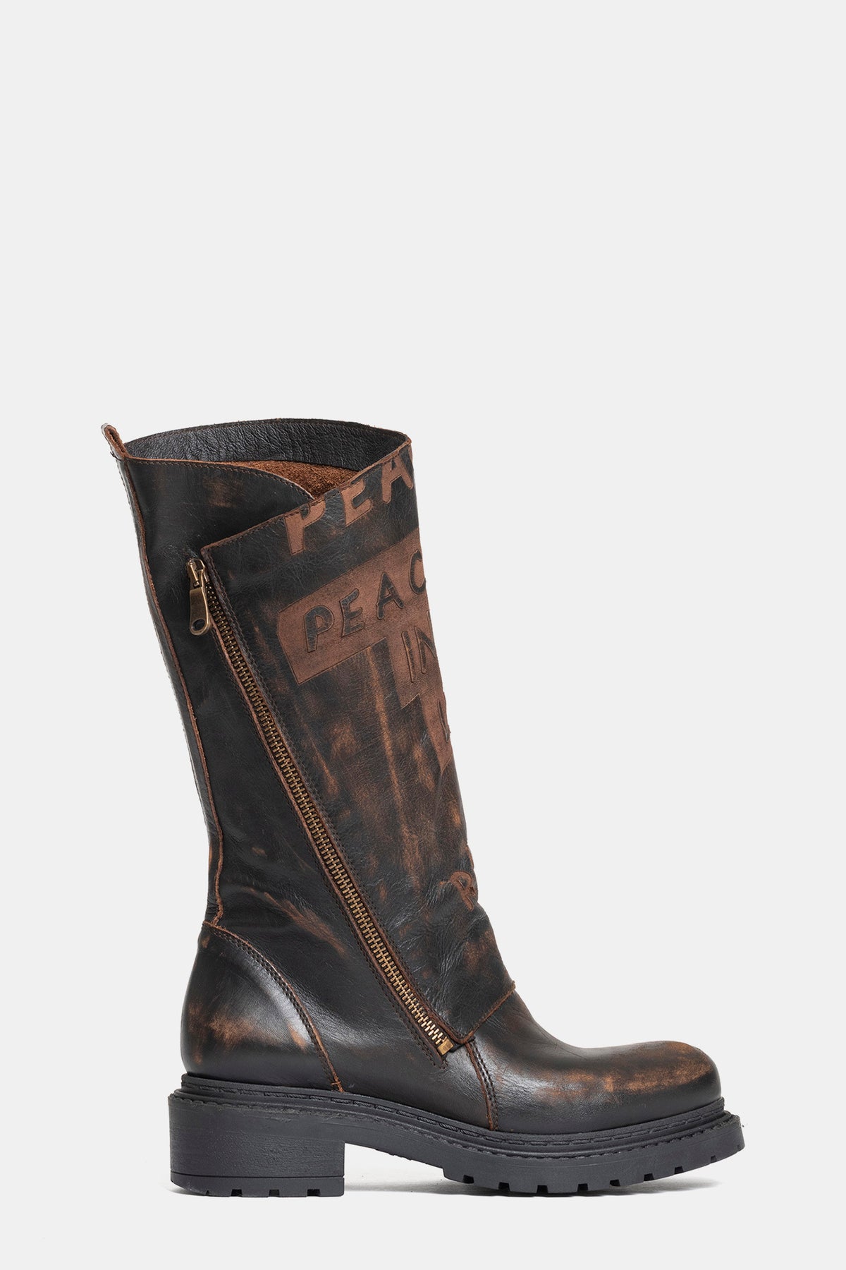 Stivali biker in vitello vintage MA2588 - testa di moro