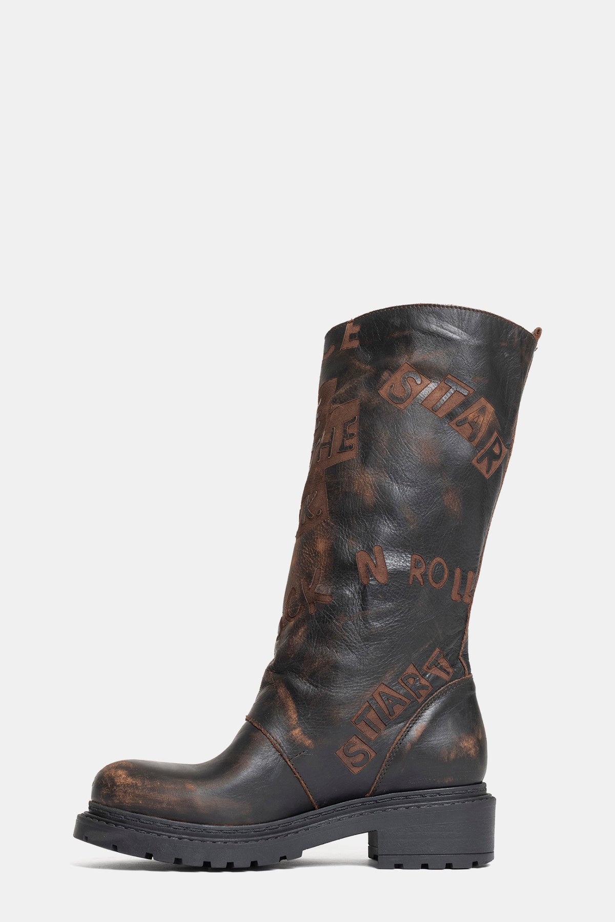 Stivali biker in vitello vintage MA2588 - testa di moro