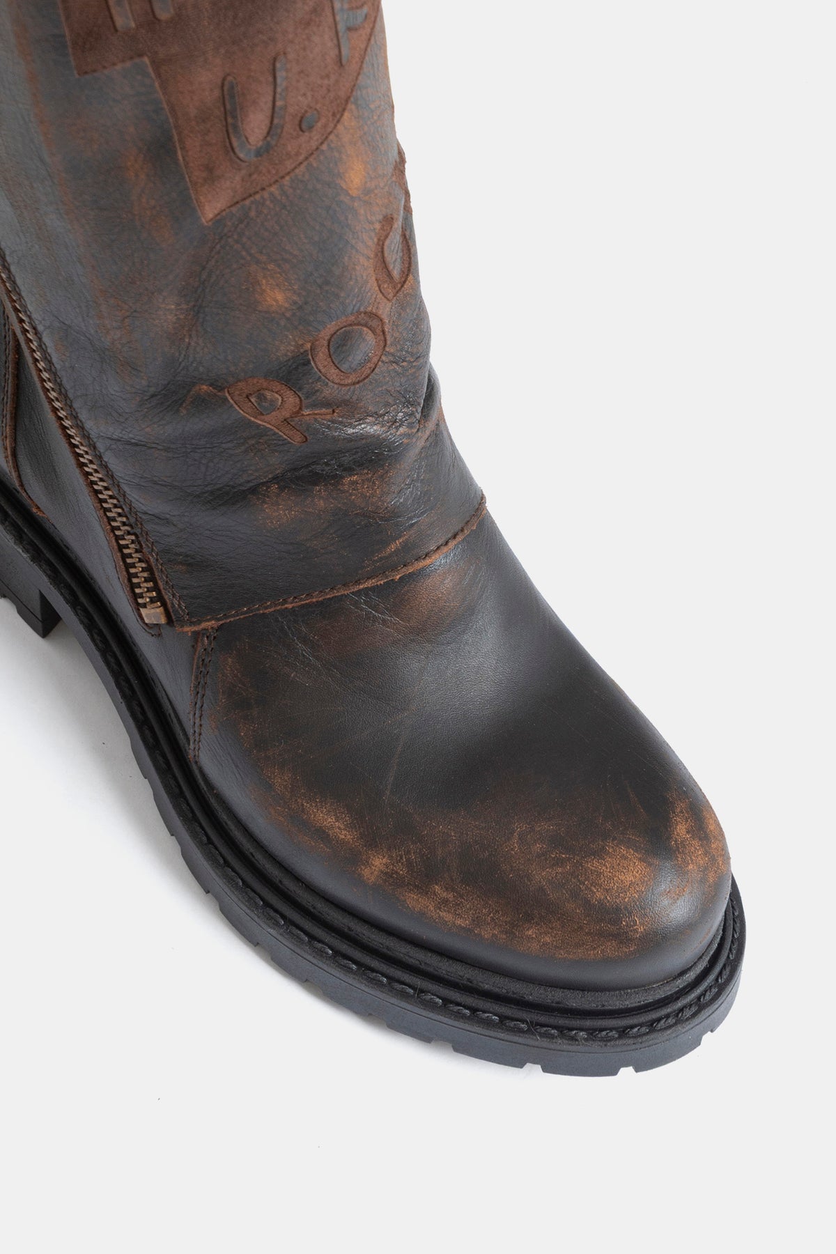 Stivali biker in vitello vintage MA2588 - testa di moro