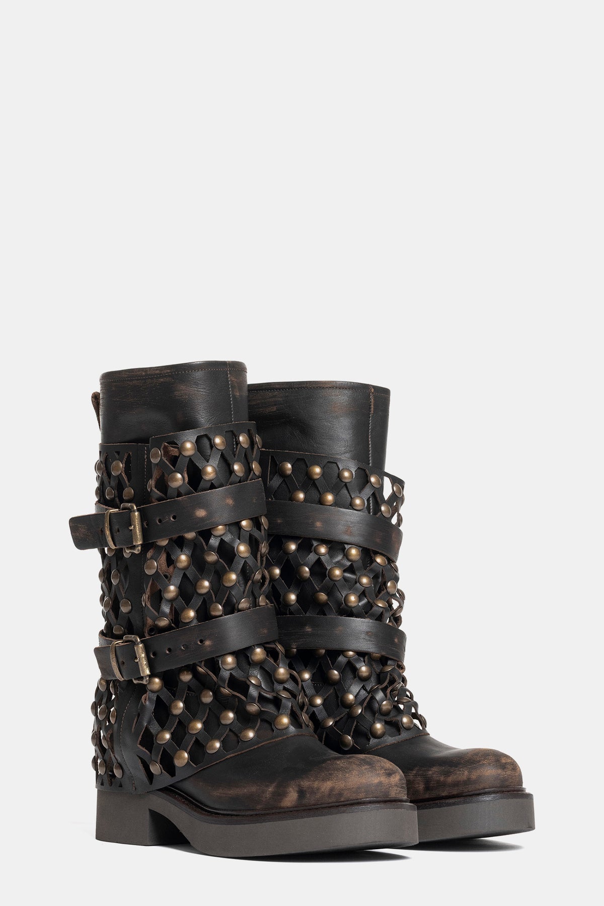 Stivali biker in vitello vintage NU2726 -testa di moro