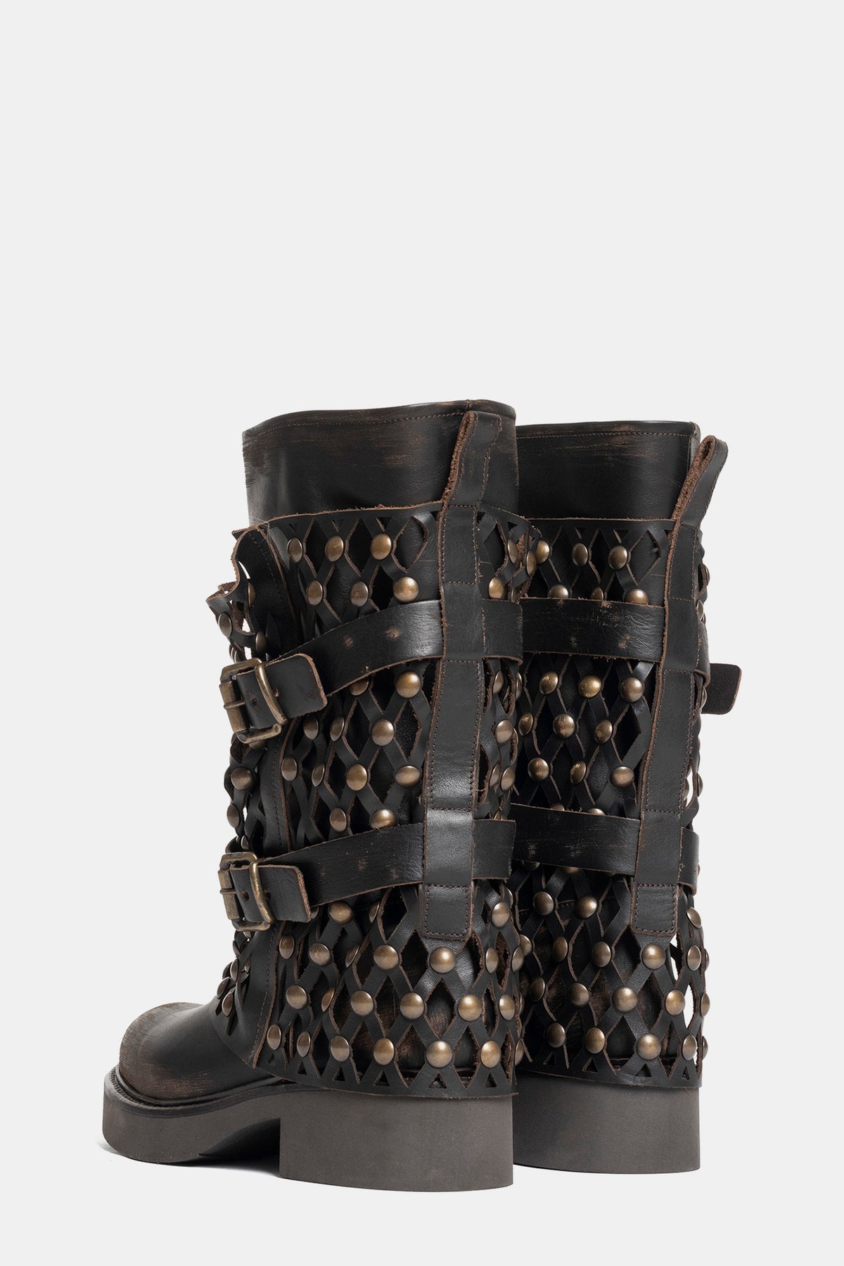 Stivali biker in vitello vintage NU2726 -testa di moro