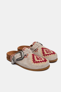 Off-white suede clogs with FUS10 embroidery