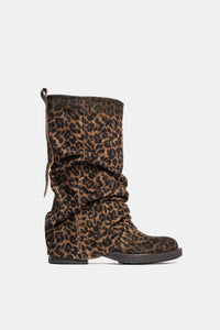 AK2167 Taupe Printed Suede Biker Boots