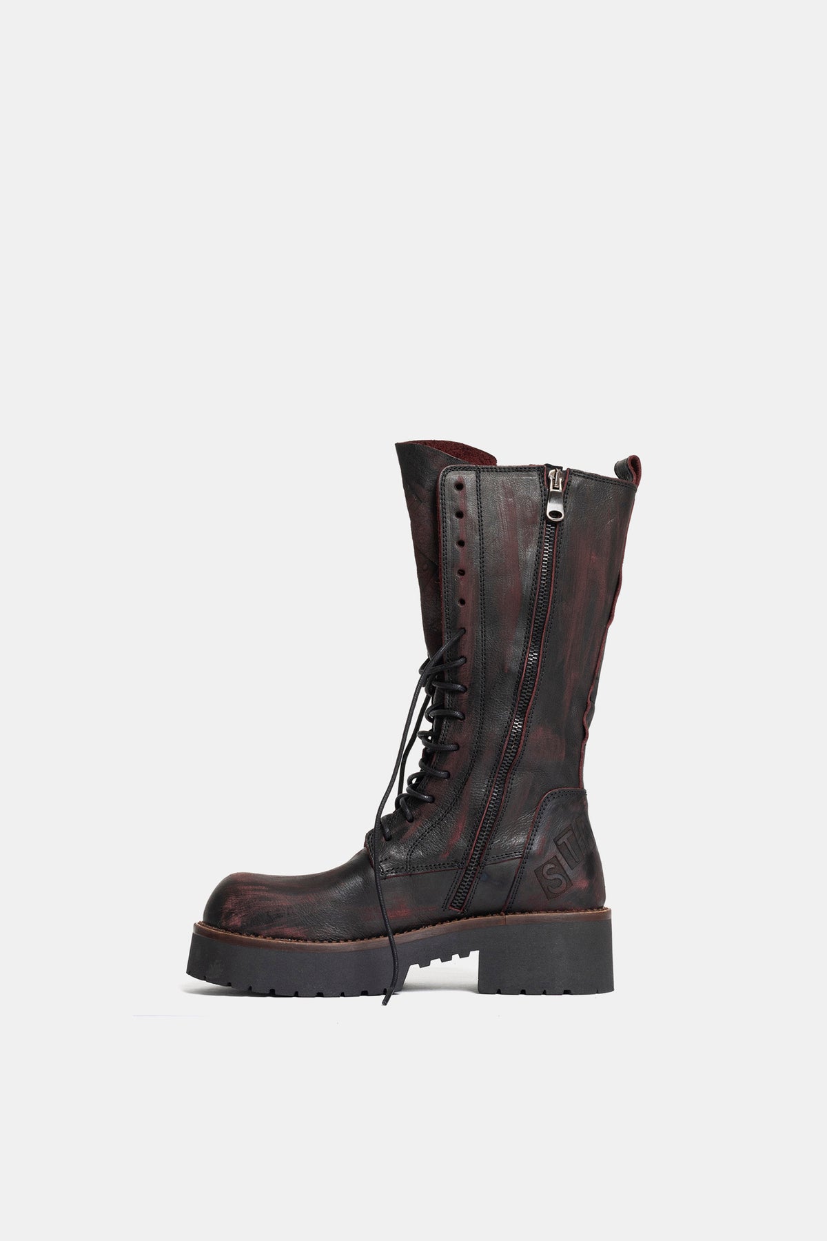 Stivali biker in vitello asport vintage TAM16 - bordeaux