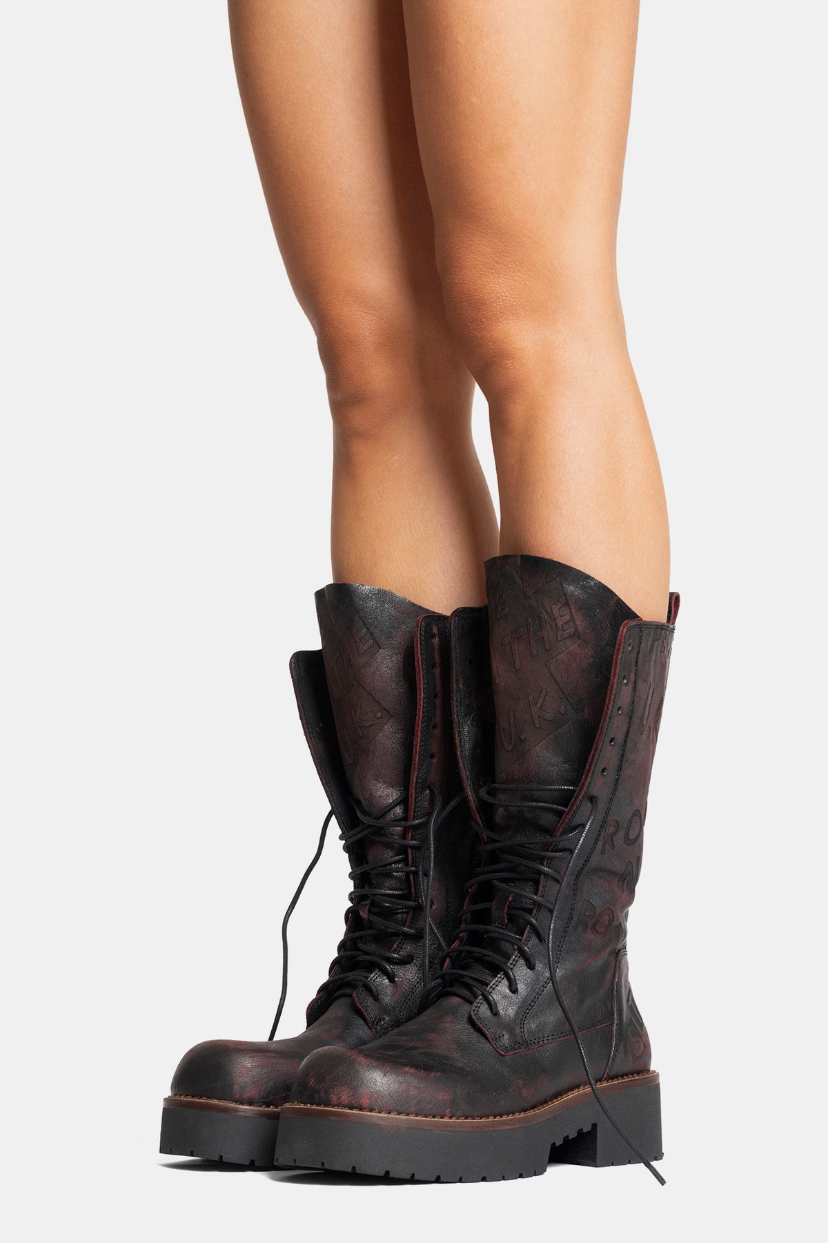 Stivali biker in vitello asport vintage TAM16 - bordeaux