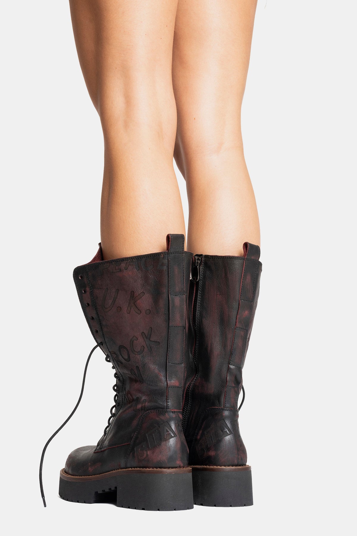 Stivali biker in vitello asport vintage TAM16 - bordeaux