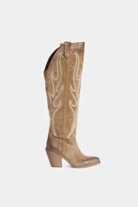 Taupe suede high cowboy boots with embroidery XD758