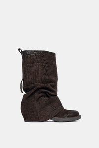 AK2167 dark brown crocodile suede biker