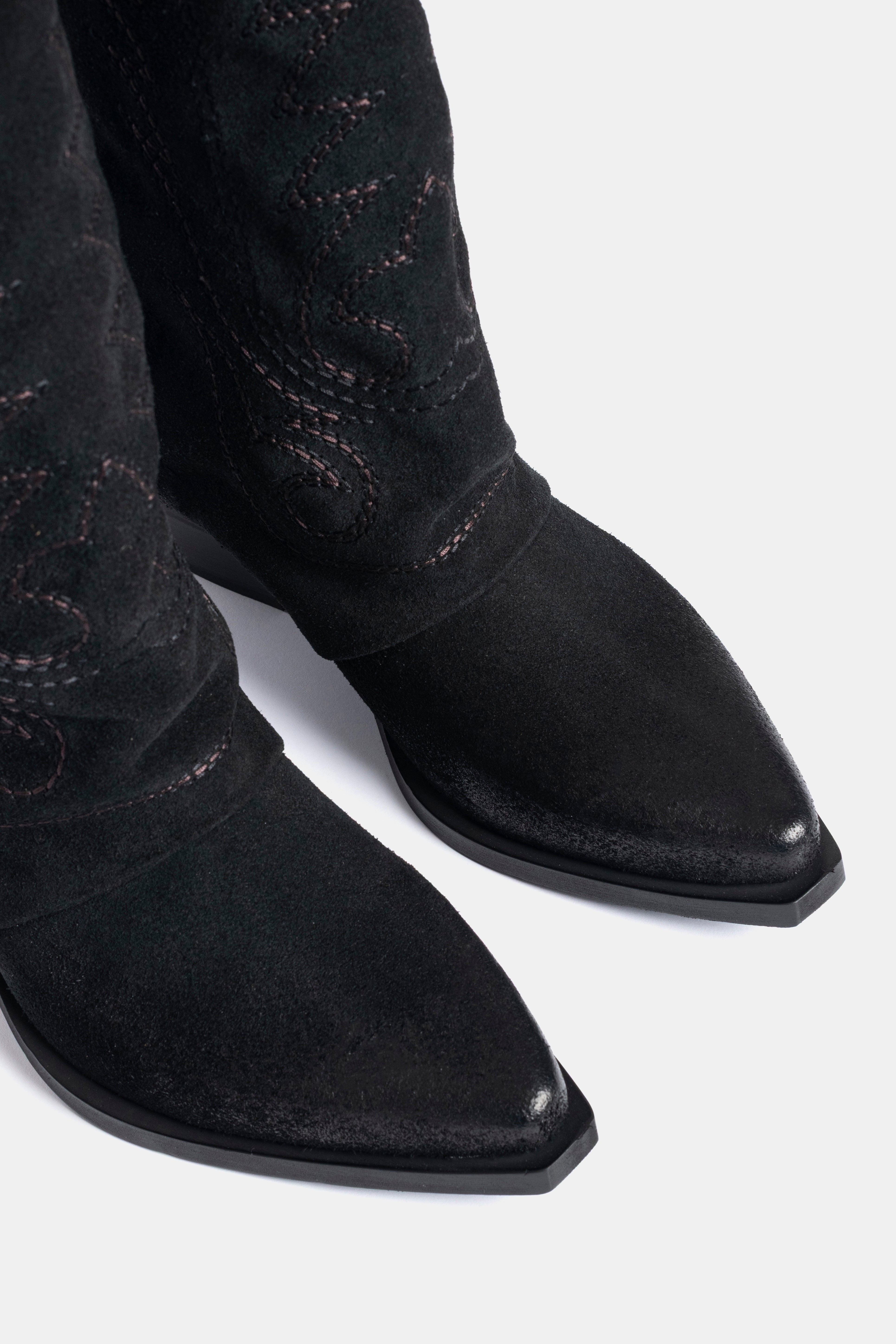 DX967 Black Suede Texan Boots